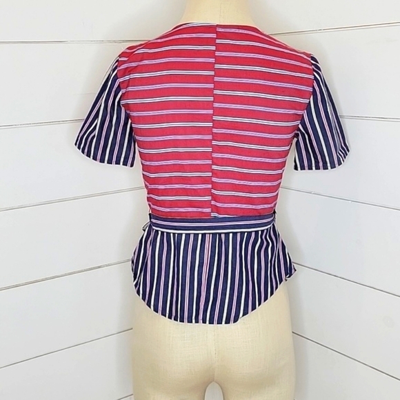 BCBGeneration xxs red blue white stripe wrap blouse - Picture 2 of 4